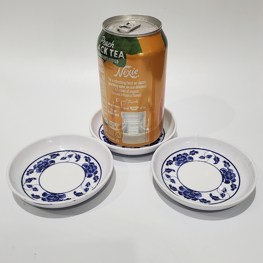(Free w/ $25. Purchase) 3 Lotus 1oz Melamine White Blue Sauce/Dip Bowls